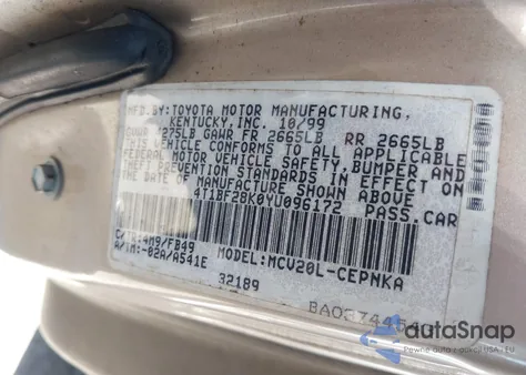 2000 Toyota Camry Le V6 из США, поврежденный, VIN 4T1BF28K0YU096172